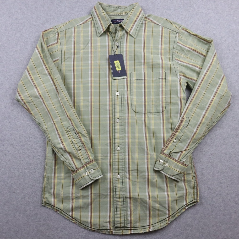 Roundtree & Yorke Shirt Mens Small Pocket Button Up Green Plaid Long Sleeve NWT